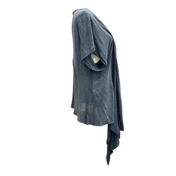 PURE DKNY STEEL BLUE LINEN SHORT SLEEVE MULTIWAY DRAPE FRONT OPEN CARDIGAN - Picture 2 of 16